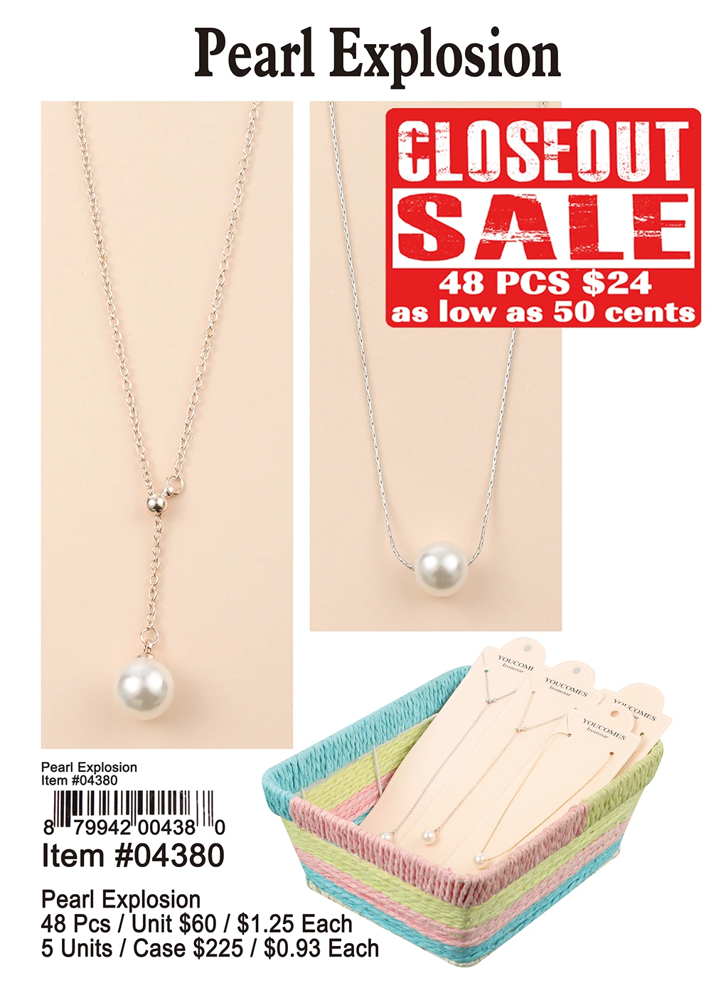 Pearl Explosion Necklace - Closeout 48 Pcs.